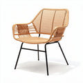 Fauteuil en rotin tressé naturel avec structure en métal noir 80 x 70 x 70cm