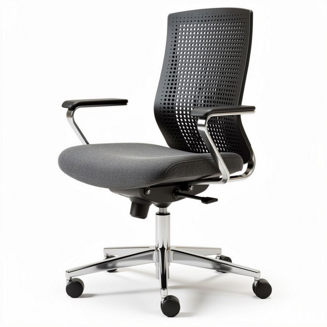 Chaise de bureau ergonomique en tissu gris avec accoudoirs et dossier aéré 50 x 50 x 90cm
