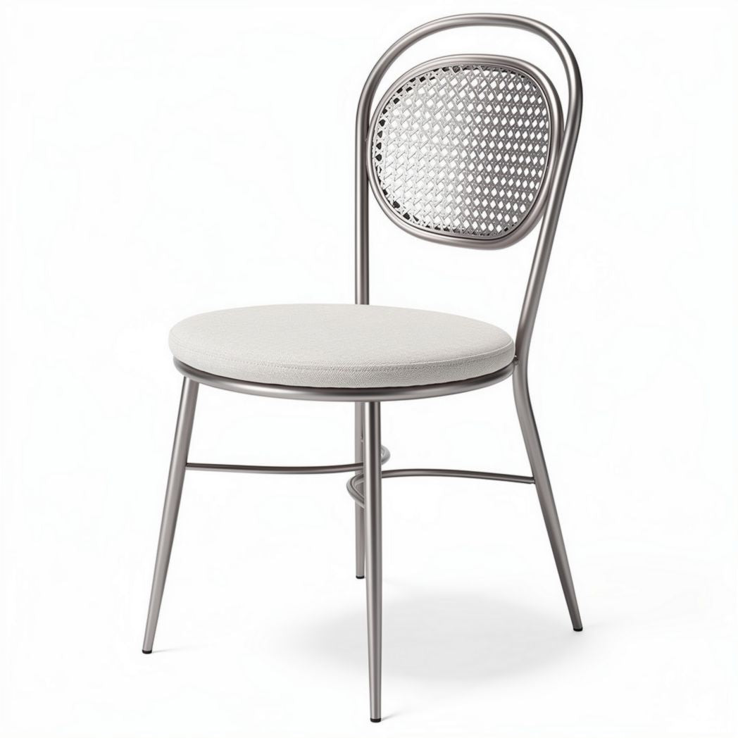 Chaise en métal avec assise rembourrée blanche et dossier en osier 42 x 42 x 85cm