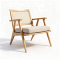 Fauteuil en bois avec assise en tissu beige et dimensions 70 x 70 x 75cm