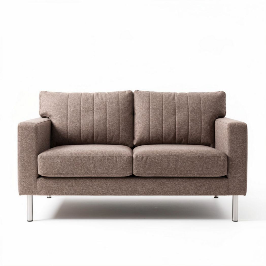 Canapé deux places en tissu beige dimensions 180 x 90 x 75cm avec pieds en métal