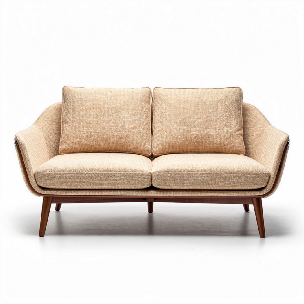 Canapé vintage en textile beige avec structure en bois dimensions 150 x 80 x 85cm