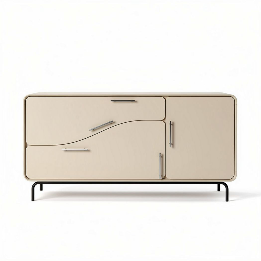 Buffet en bois clair avec design arrondi et pieds en métal noir 120 x 50 x 75cm