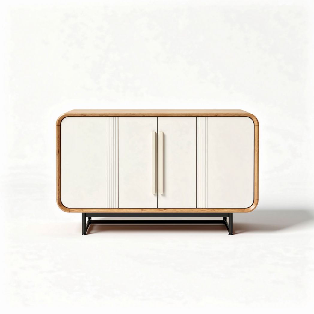 Buffet en bois avec porte blanche et pieds en métal 80 x 40 x 75cm