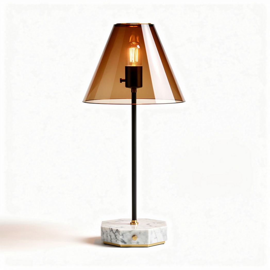 Lampe de table en marbre et verre teinté de 25 x 25 x 50cm