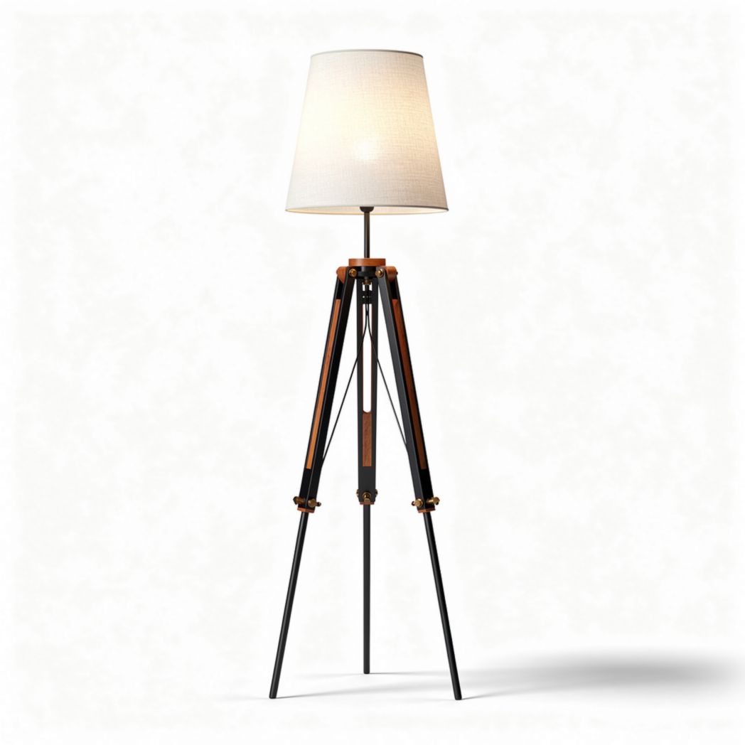 Lampe sur trépied en bois et métal avec abat-jour en tissu 30 x 30 x 150cm