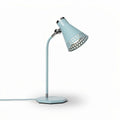 Lampe de bureau en métal bleu clair à abat-jour perforé dimensions 30 x 15 x 45cm