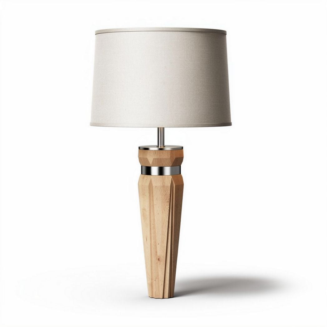 Lampe de table en bois avec abat-jour en tissu crème 30 x 30 x 60cm