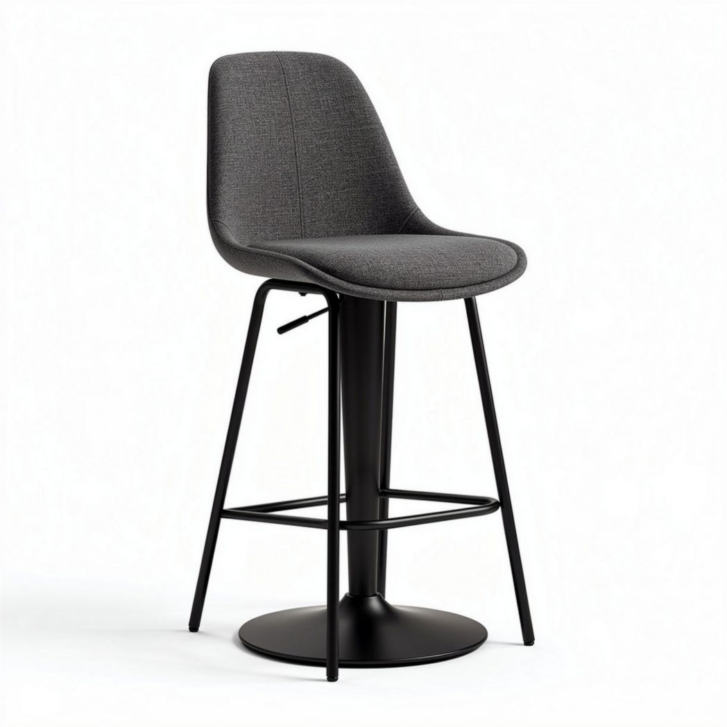 Tabouret de bar réglable en hauteur en tissu gris avec base en métal noir 40 x 40 x 100cm