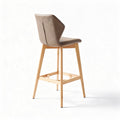 Tabouret de bar en simili cuir beige et pieds en bois de hêtre 45 x 45 x 100cm