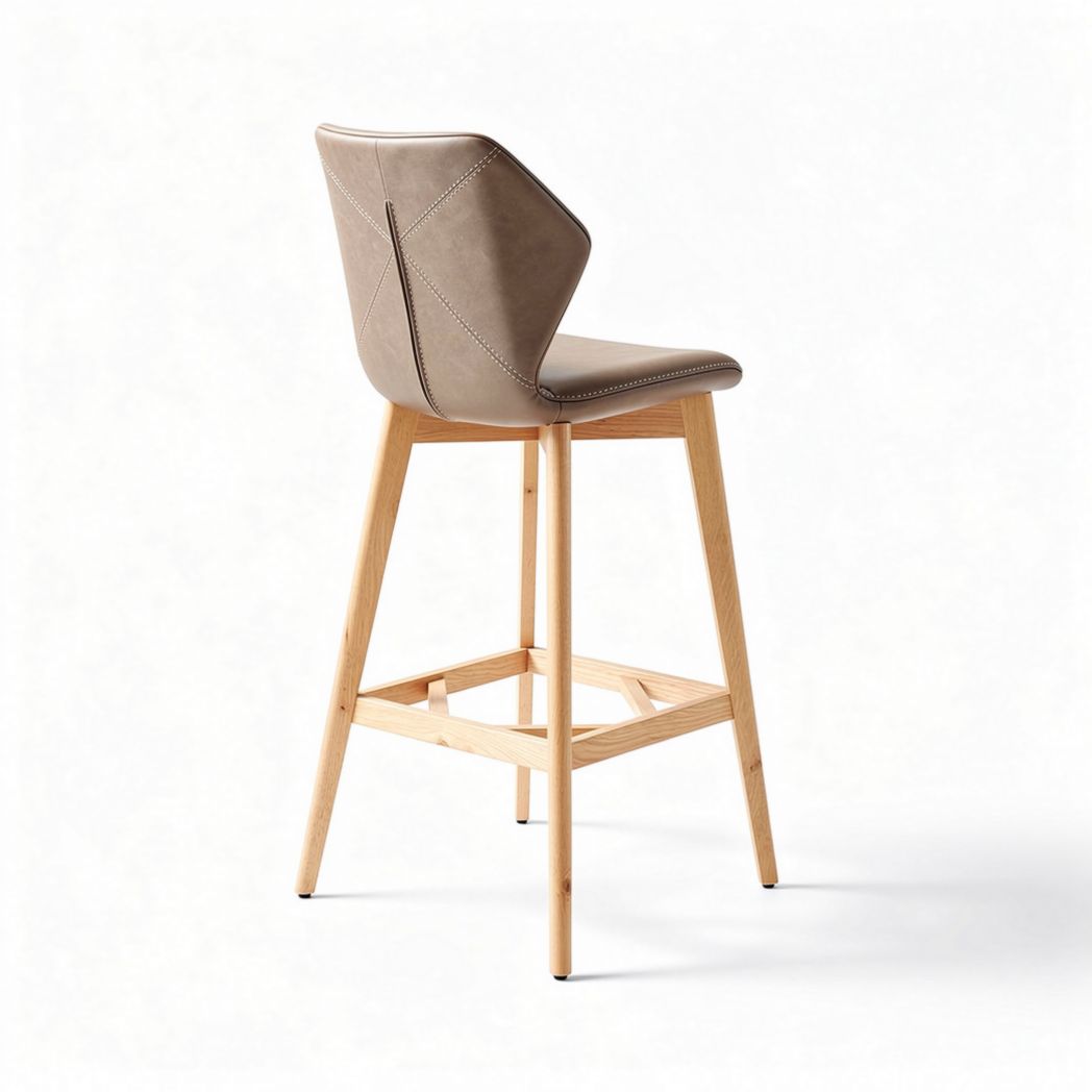 Tabouret de bar en simili cuir beige et pieds en bois de hêtre 45 x 45 x 100cm