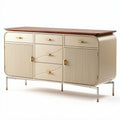 Meuble de rangement en bois et métal beige avec quatre tiroirs et deux portes 150 x 45 x 80cm