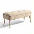 Banc de rangement en tissu beige avec pieds en métal doré dimensions 100 x 40 x 45cm