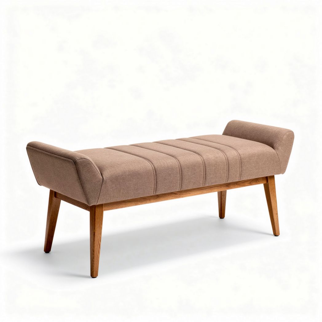 Banc en bois et tissu beige 130 x 40 x 45 cm pour intérieur moderne