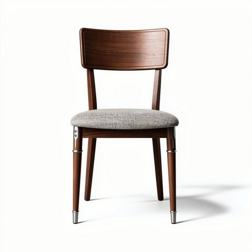Chaise en bois marron avec assise en tissu gris dimensions 45 x 40 x 85cm