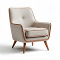 Fauteuil en tissu beige avec accoudoirs en bois 80 x 80 x 90cm