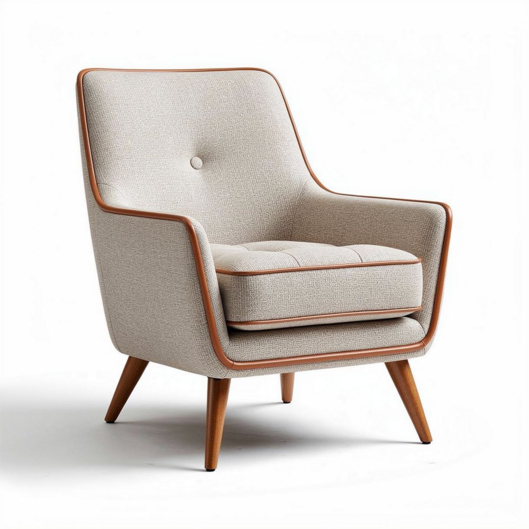 Fauteuil en tissu beige avec accoudoirs en bois 80 x 80 x 90cm